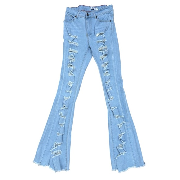 Vince Blue Co. Light Wash High Rise Distressed Bell Bottom Jeans Size 3 - Picture 1 of 7